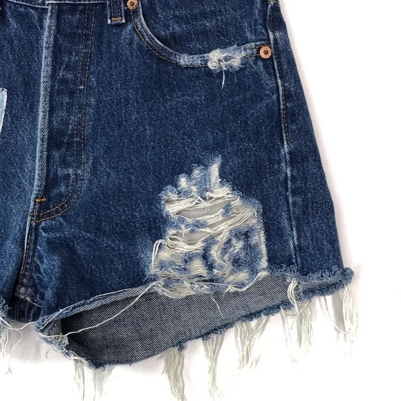 Levi's 501 Distressed Frayed Hem Patchwork High Waist Denim Shorts Size XS - Picture 4 of 9